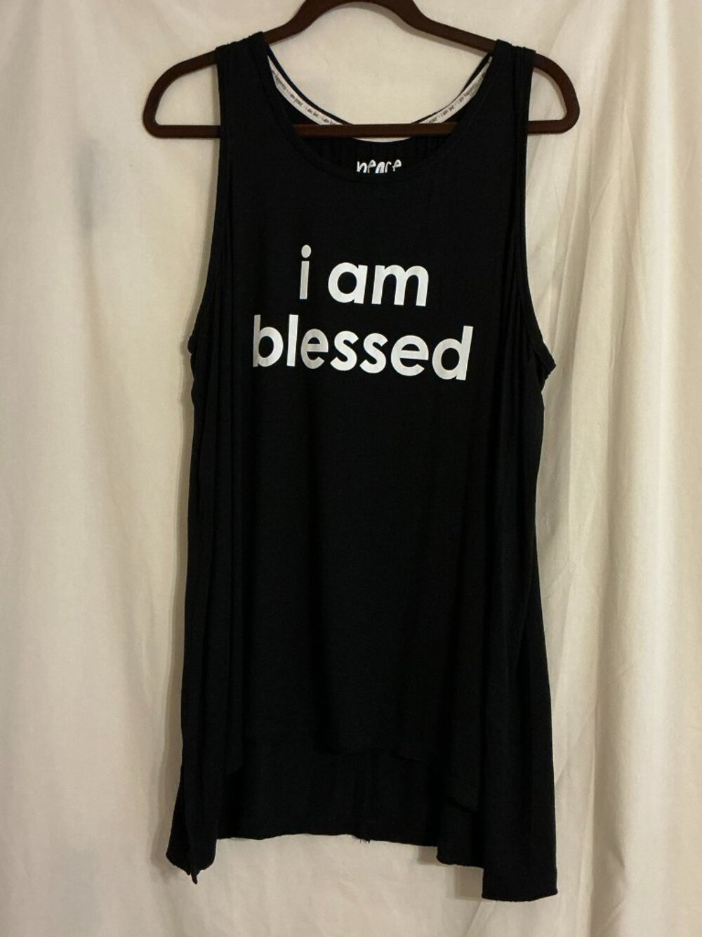 Peace Love World Black "I AM BLESSED" Scoop Neck Jersey Knit Cover-up Tank 1X
